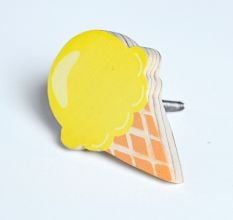 Handmade Pine Wood Yellow Ice Cream Knob for Kids